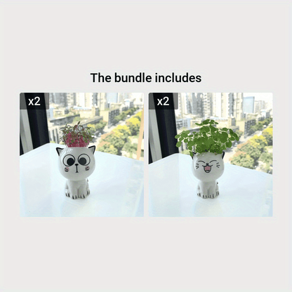 Ceramic Cat Face Planter with Drainage Hole, view 13