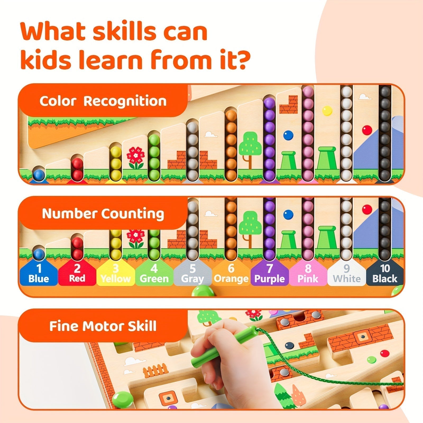 Wooden Magnetic Maze Board for Colors and Counting, view 2