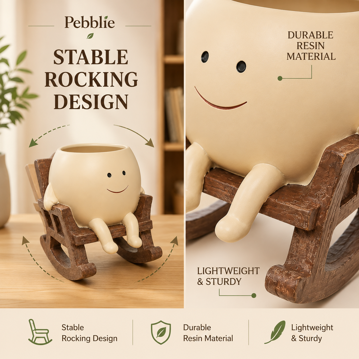 Smiling Face Planter on a Rocking Chair Base, view 3