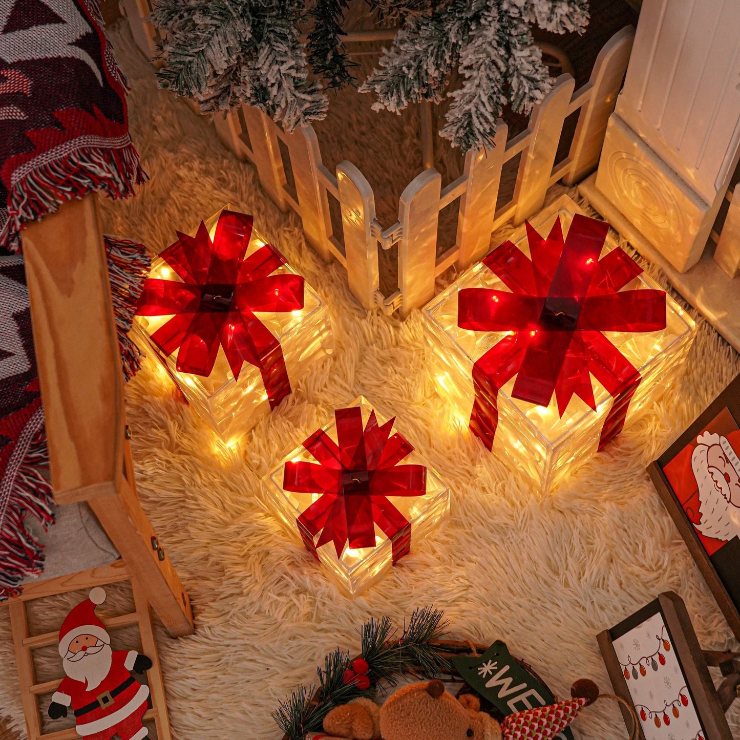 Light Up Christmas Gift Boxes, Set of 3 with LED Lights, view 12