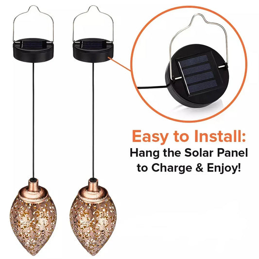 Hanging Solar Garden Lantern with Cutout Lattice, view 2