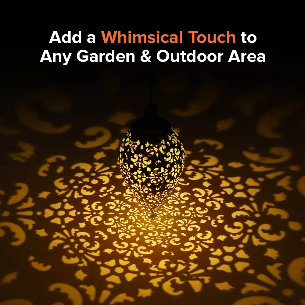 Hanging Solar Garden Lantern with Cutout Lattice, view 3