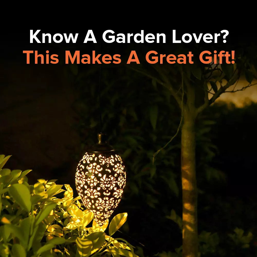 Hanging Solar Garden Lantern with Cutout Lattice, view 9
