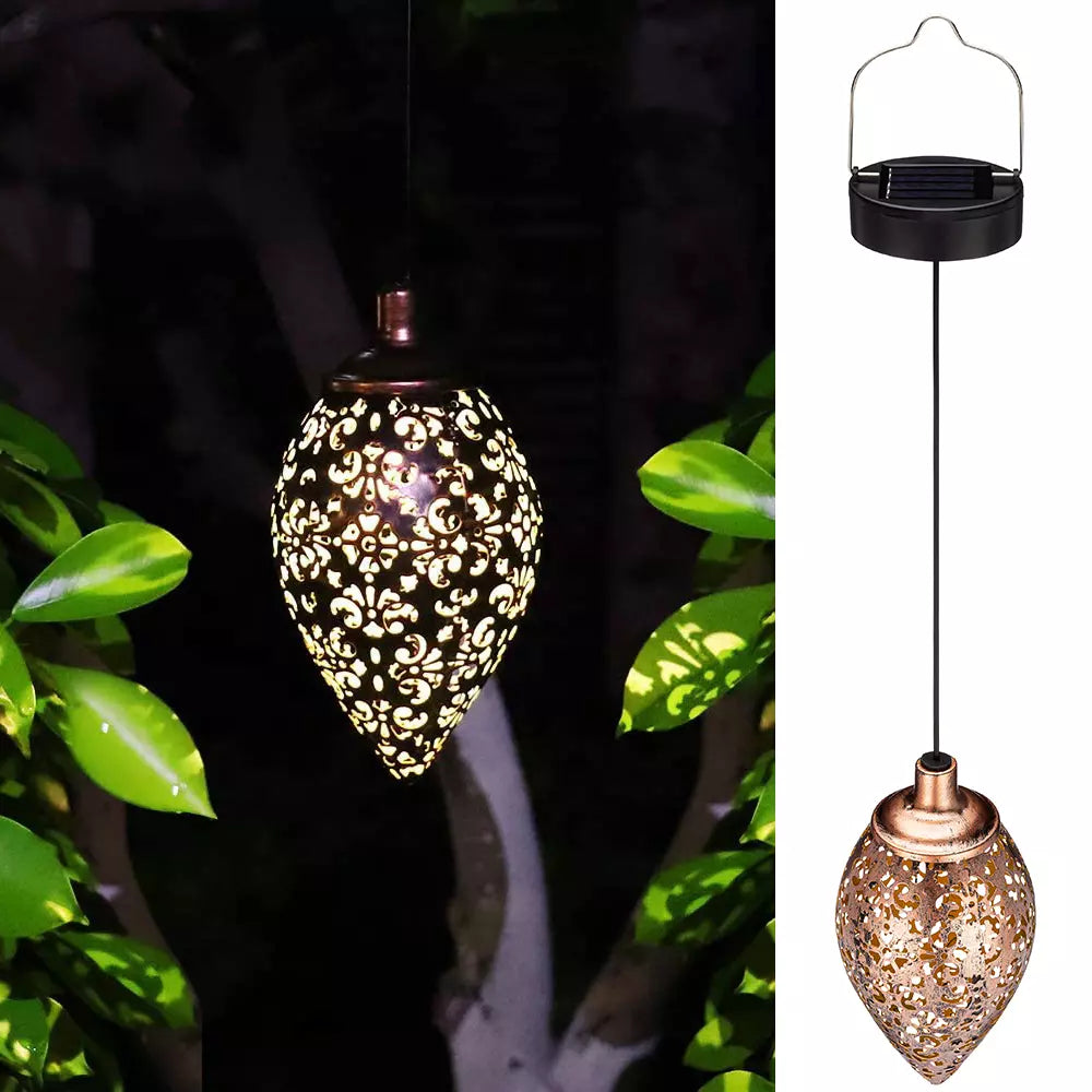 Hanging Solar Garden Lantern with Cutout Lattice