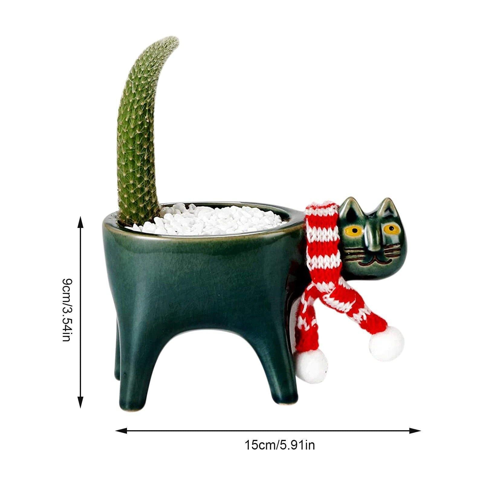 Cat Shaped Ceramic Planter with Drain Hole, 5.9 in, view 17