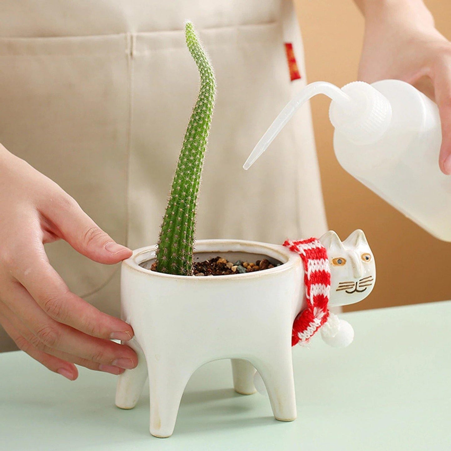 Cat Shaped Ceramic Planter with Drain Hole, 5.9 in, view 5