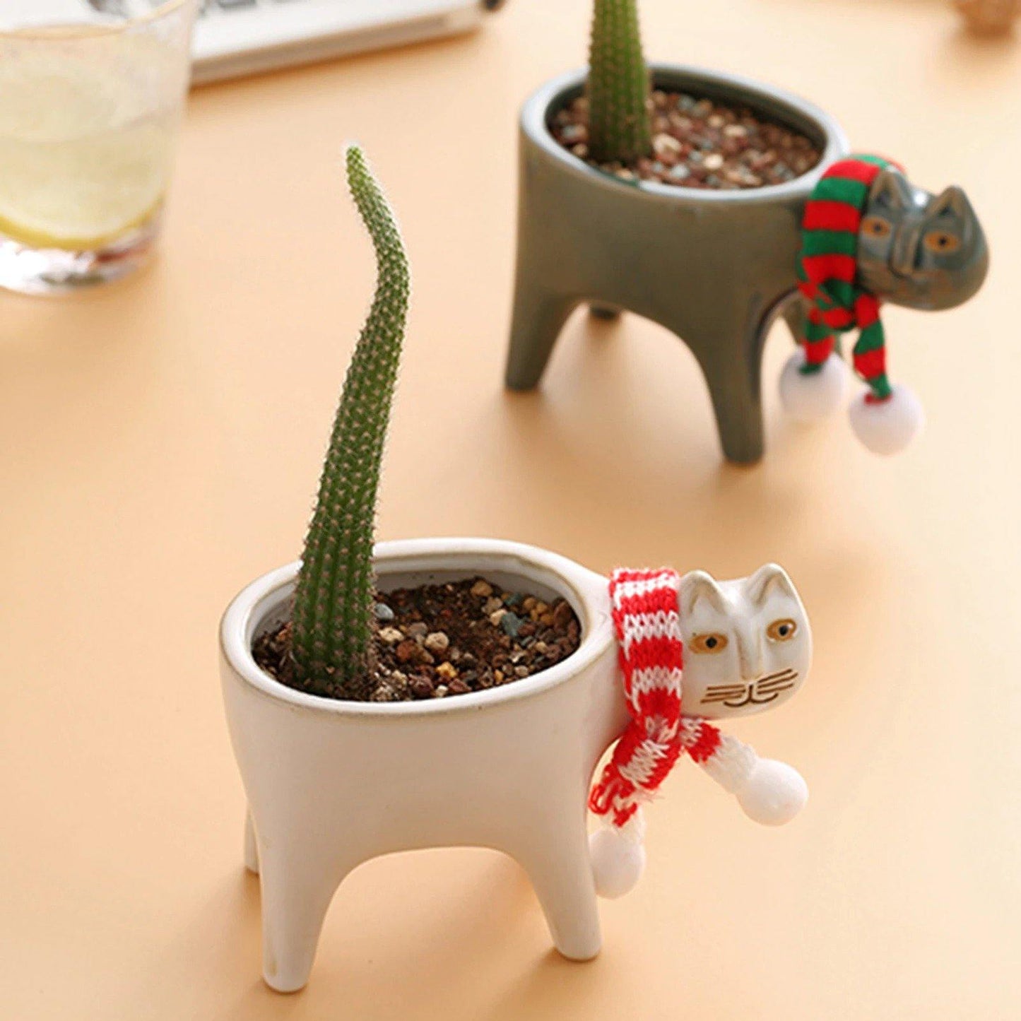 Cat Shaped Ceramic Planter with Drain Hole, 5.9 in, view 6