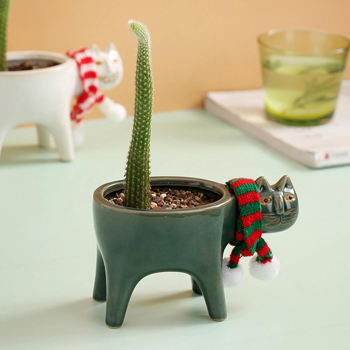 Cat Shaped Ceramic Planter with Drain Hole, 5.9 in, view 16