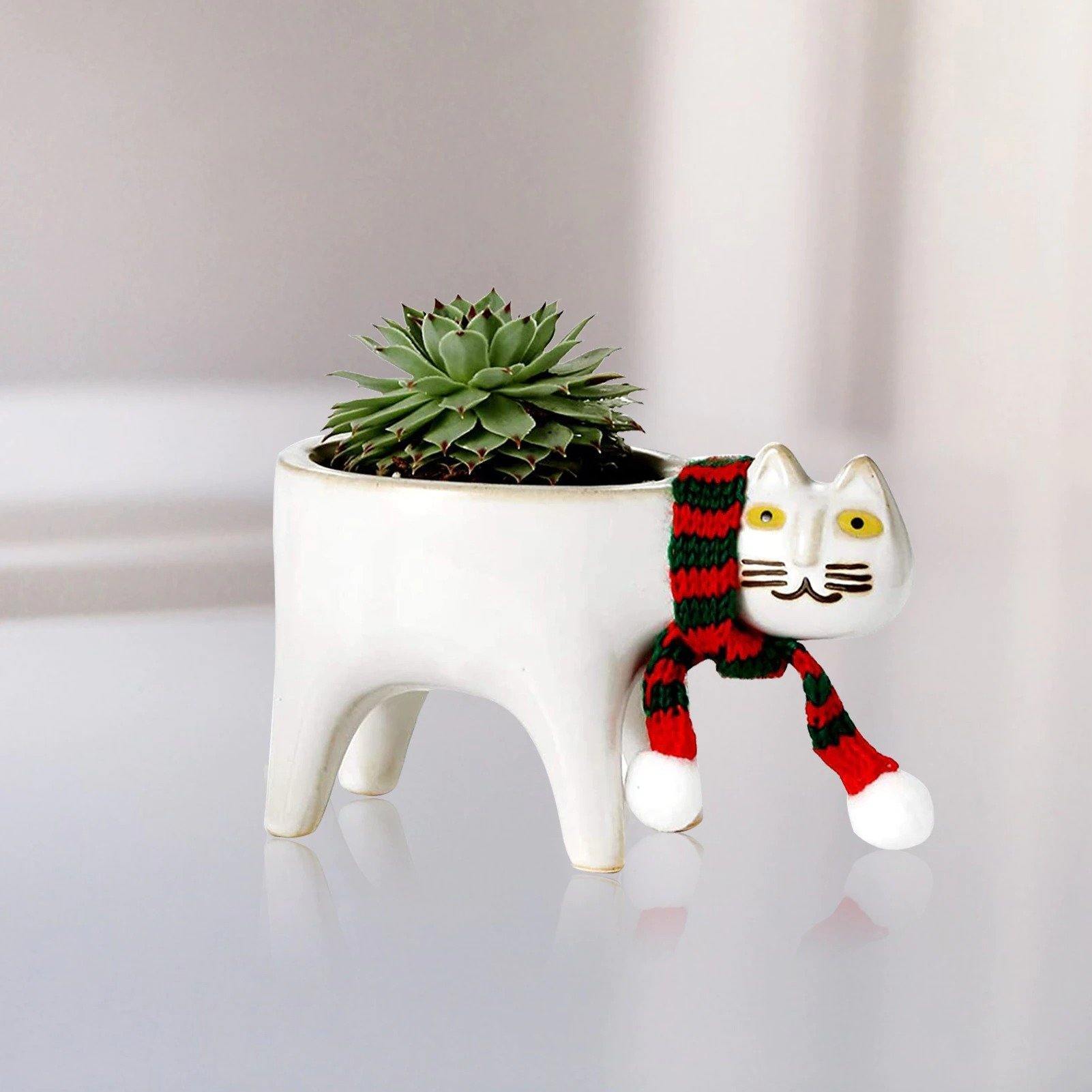 Cat Shaped Ceramic Planter with Drain Hole, 5.9 in, view 13