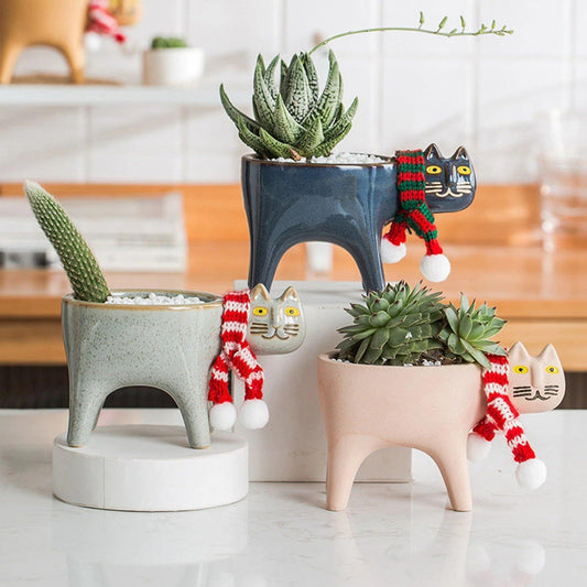 Cat Shaped Ceramic Planter with Drain Hole, 5.9 in, view 2
