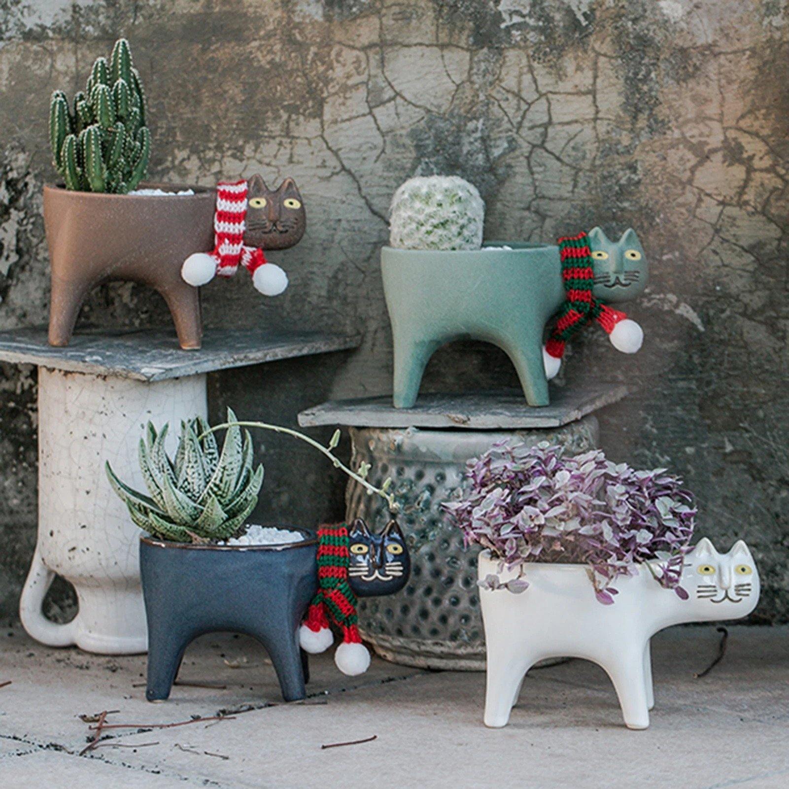 Cat Shaped Ceramic Planter with Drain Hole, 5.9 in, view 11
