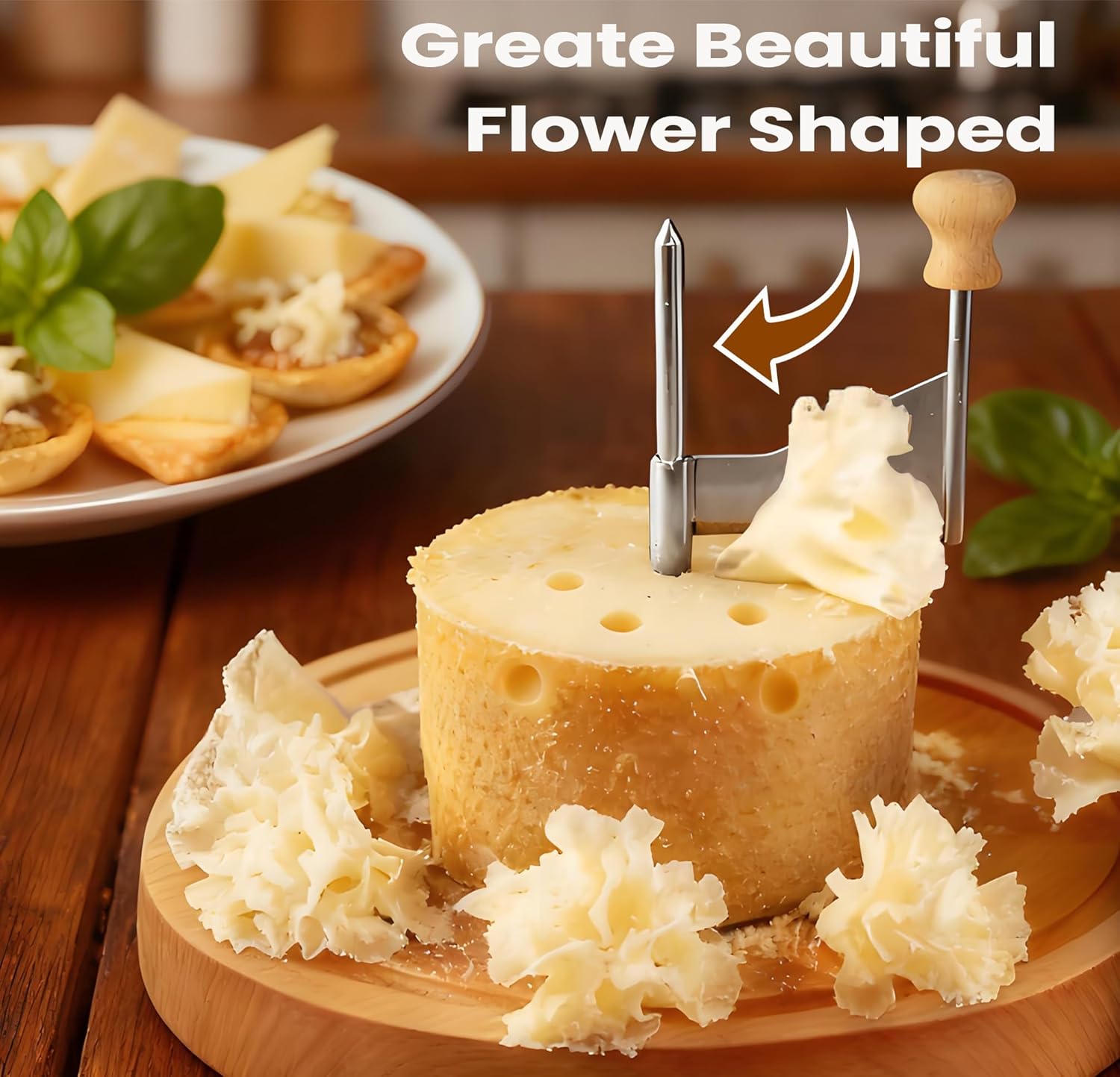 Swiss Style Cheese Curler with Wooden Base, view 3