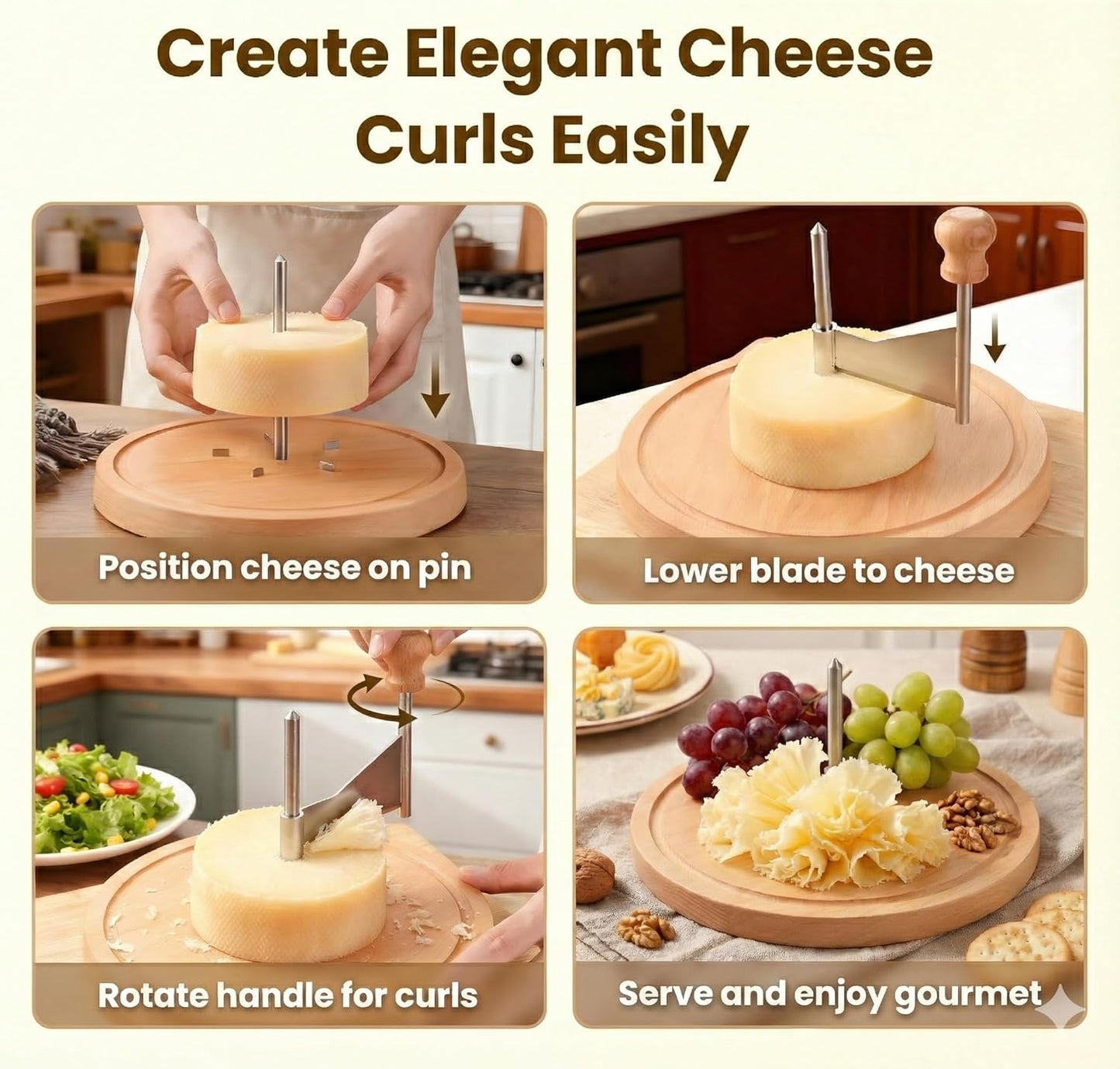 Swiss Style Cheese Curler with Wooden Base, view 5