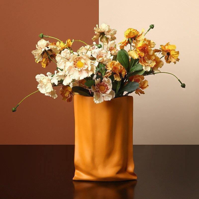 Crumpled Paper Bag Porcelain Vase, 9.5 in