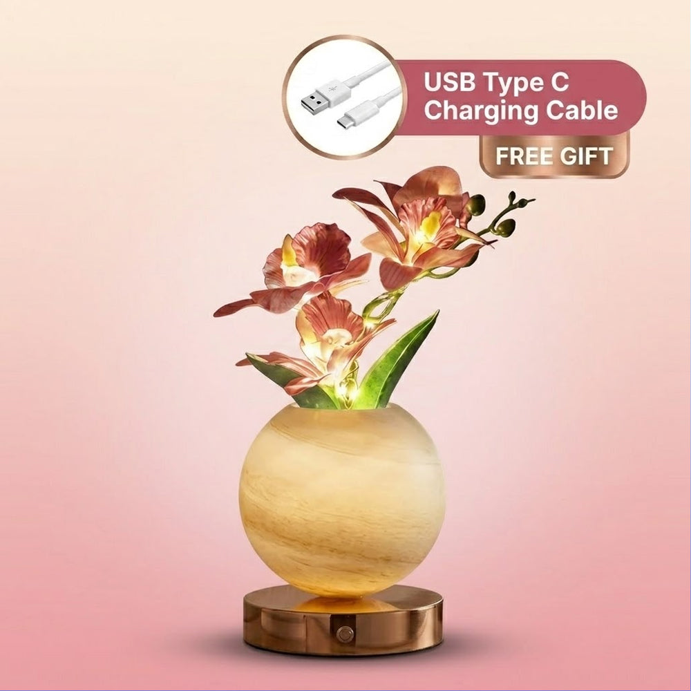 Faux Orchid Table Lamp with Glowing Globe Base, view 6