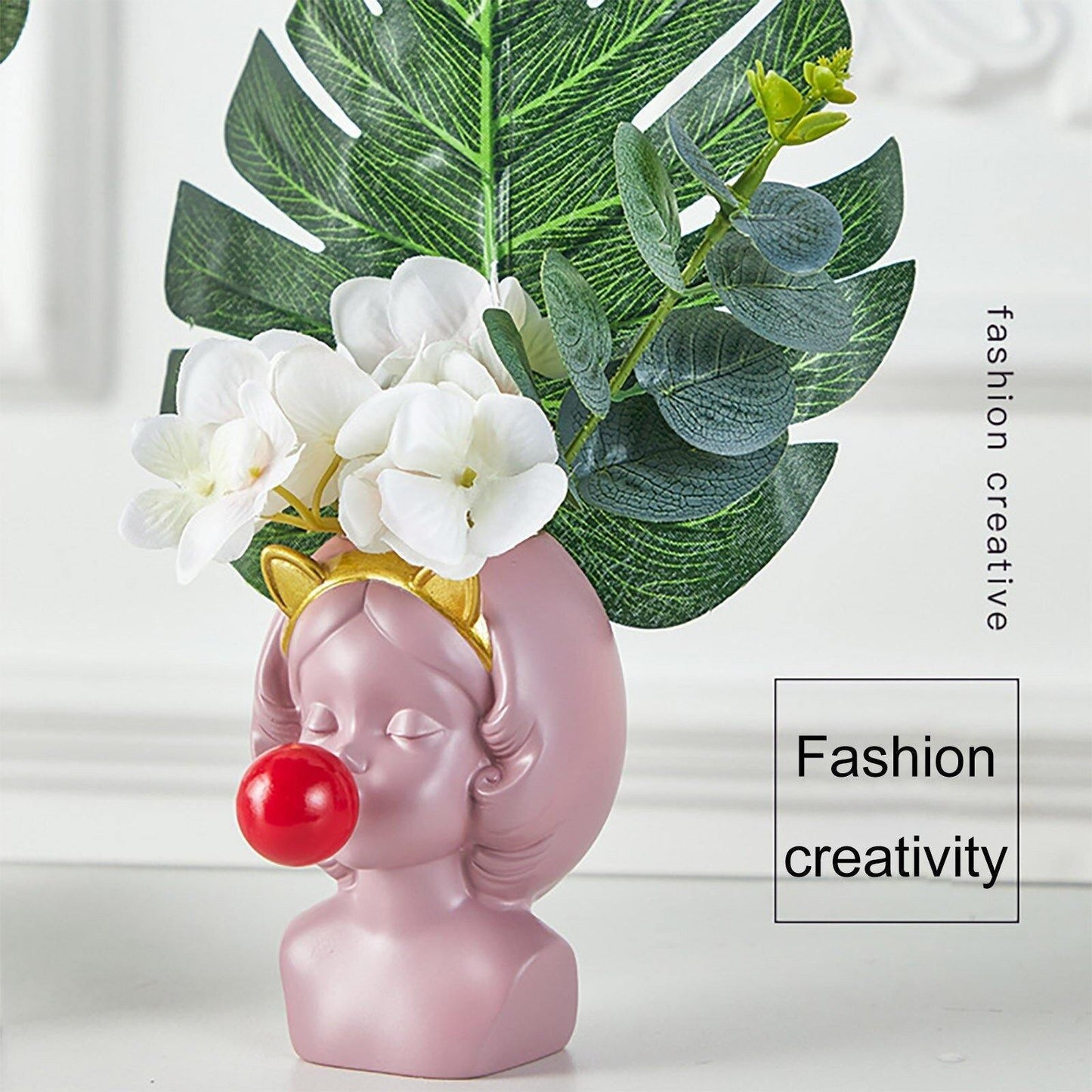 Bubblegum Girl Bust Planter with Cat or Bunny Ears, view 3