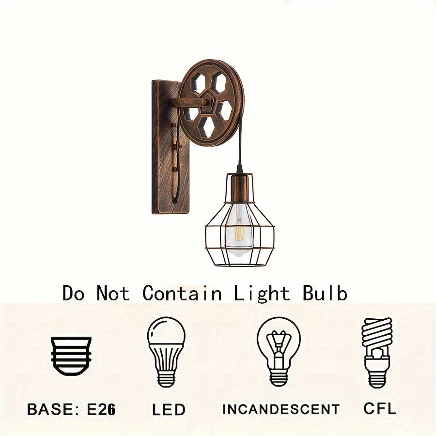 Pulley Wall Sconce with Cage Shade, Antique Metal, view 10