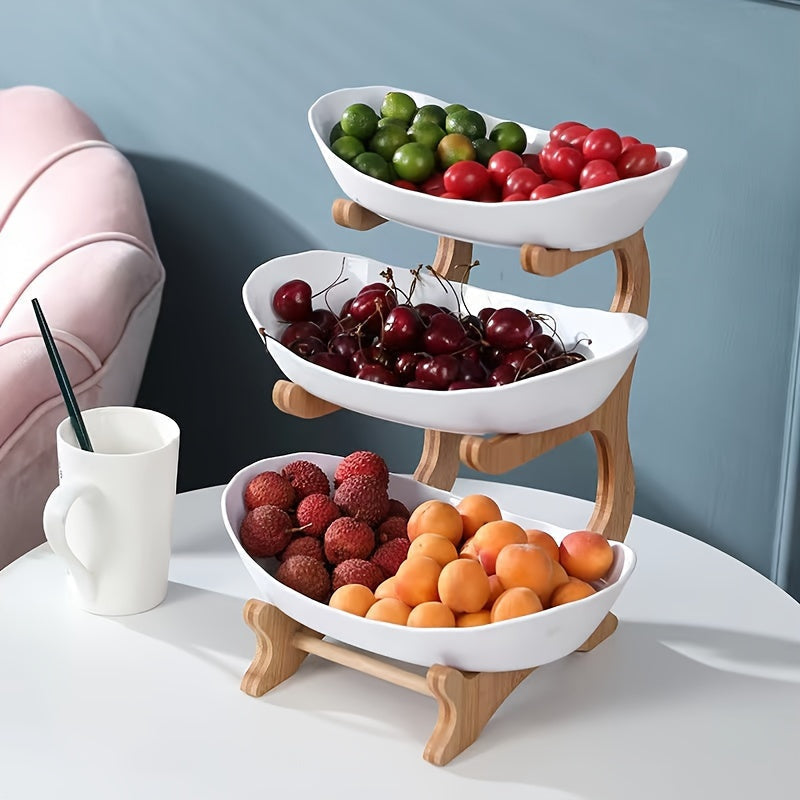 Two or Three Tier Fruit Stand with Wooden Handle, view 3