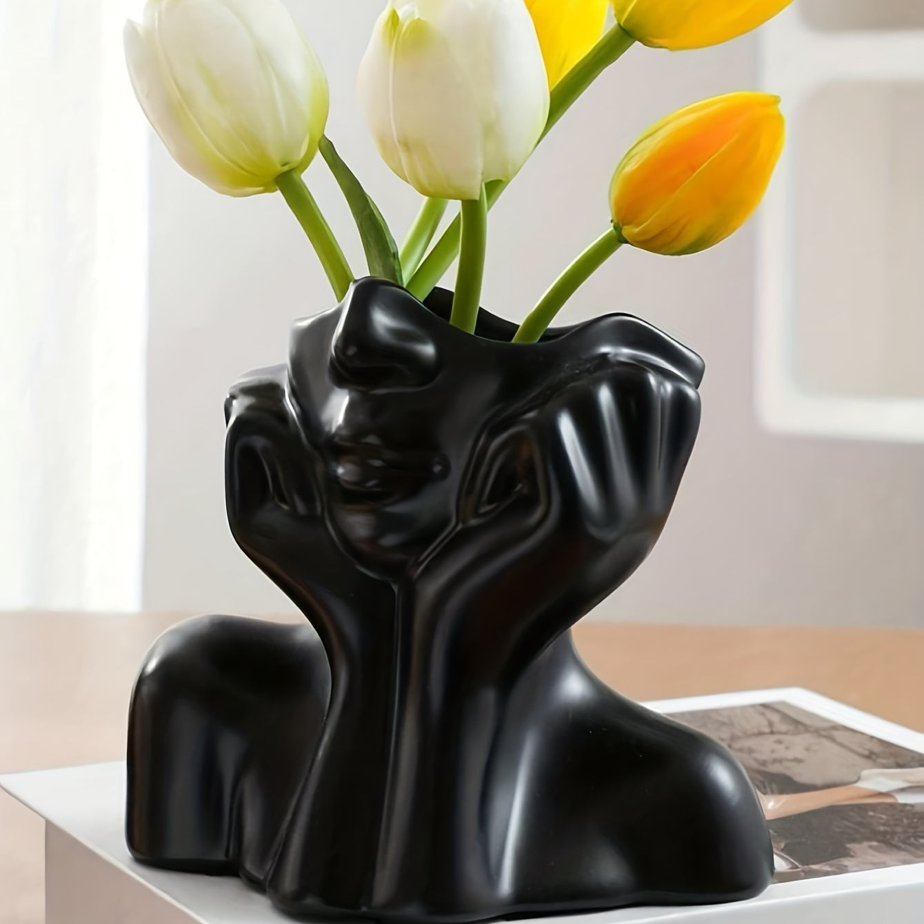 Small Face Vase with Two Handles, Matte Resin, view 5
