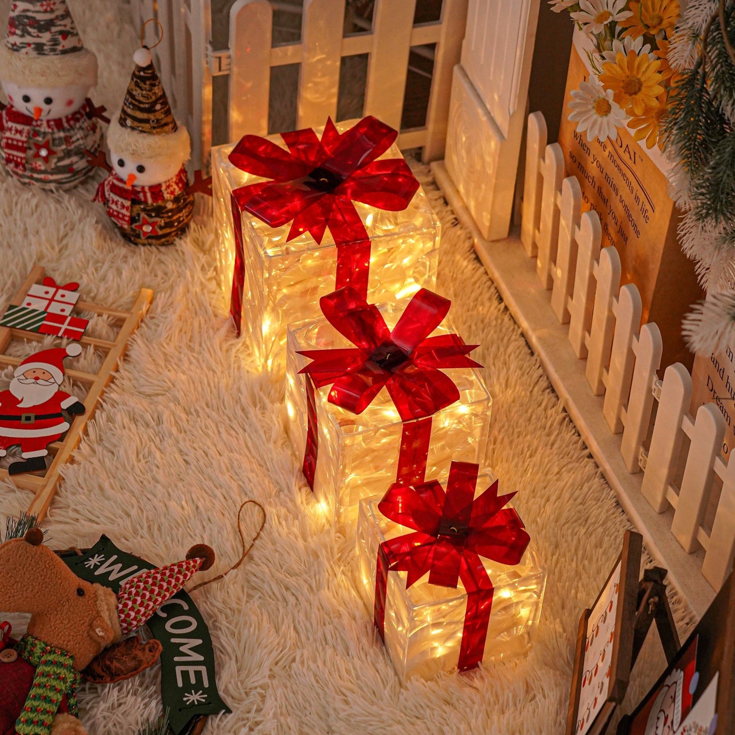 Light Up Christmas Gift Boxes, Set of 3 with LED Lights, view 11