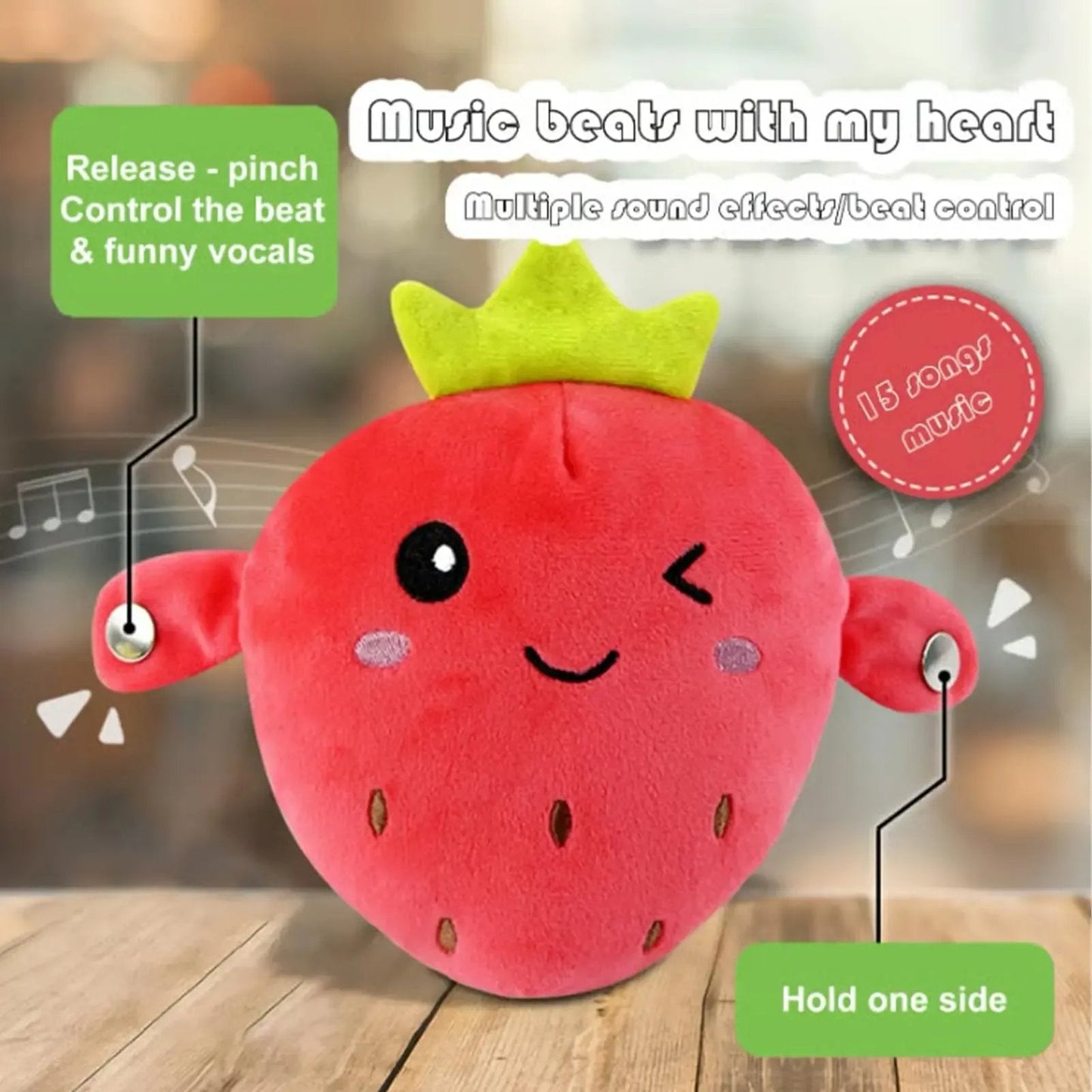 Musical Plush Fruit Toy, Singing Strawberry, Banana, Carrot, view 3