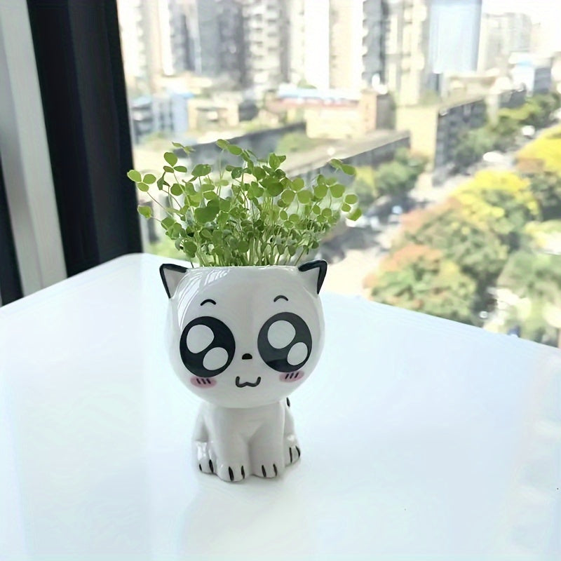 Ceramic Cat Face Planter with Drainage Hole, view 14