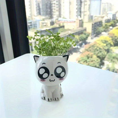 Ceramic Cat Face Planter with Drainage Hole, view 14