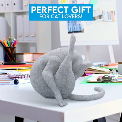 Resin Cat Figurine in Grooming Pose, 5.5 in, view 4