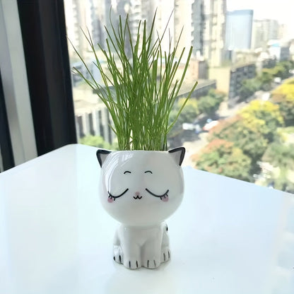 Ceramic Cat Face Planter with Drainage Hole, view 9