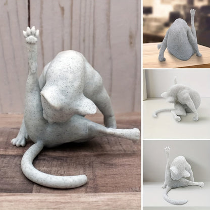 Resin Cat Figurine in Grooming Pose, 5.5 in, view 2