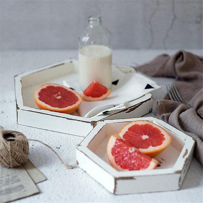 Square Wood Serving Tray in Rustic White, Three Sizes, view 3