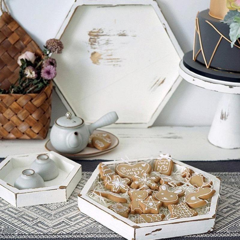 Square Wood Serving Tray in Rustic White, Three Sizes, view 5