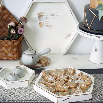 Square Wood Serving Tray in Rustic White, Three Sizes, view 5