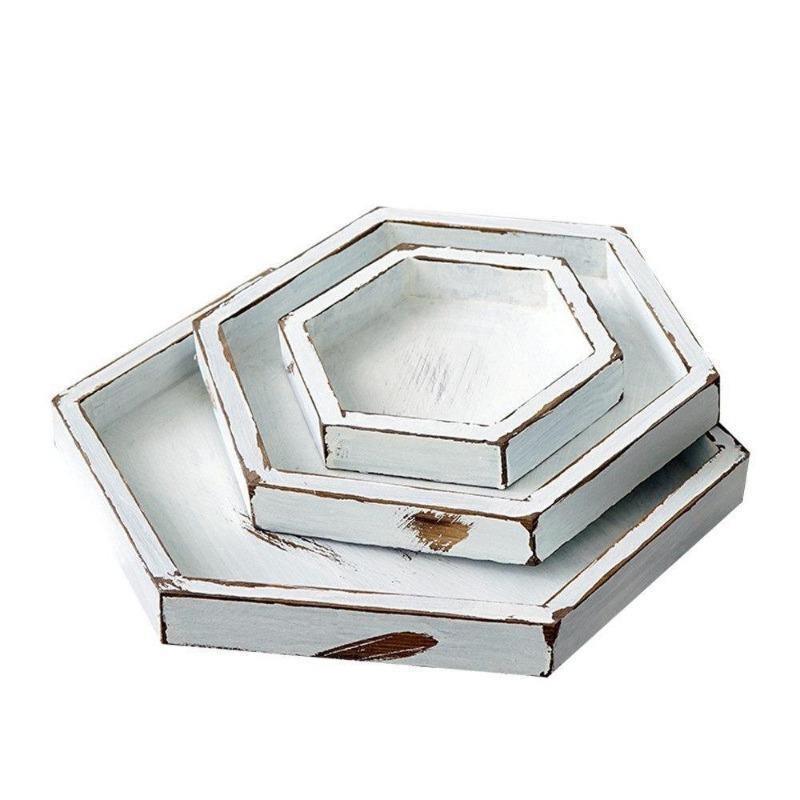 Square Wood Serving Tray in Rustic White, Three Sizes, view 7