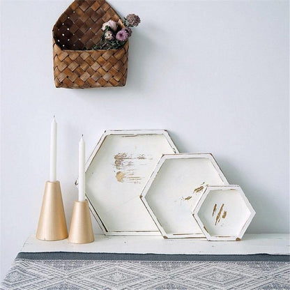 Square Wood Serving Tray in Rustic White, Three Sizes