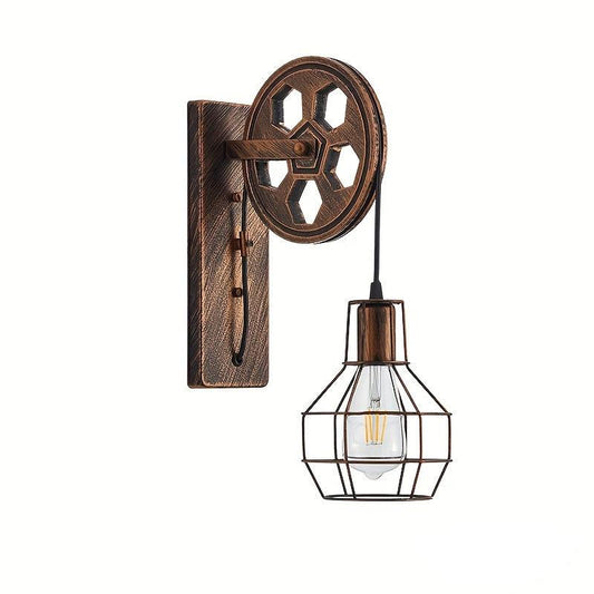 Pulley Wall Sconce with Cage Shade, Antique Metal