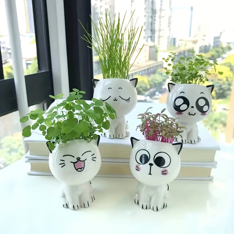 Ceramic Cat Face Planter with Drainage Hole, view 2