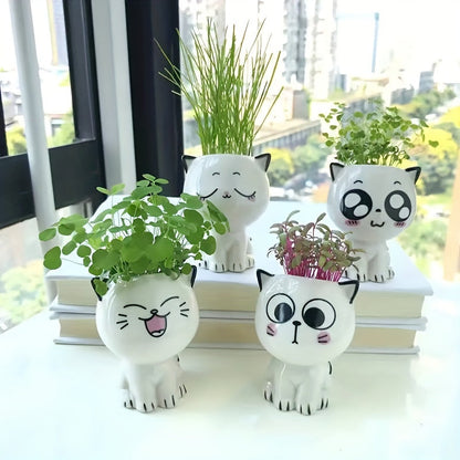 Ceramic Cat Face Planter with Drainage Hole, view 2