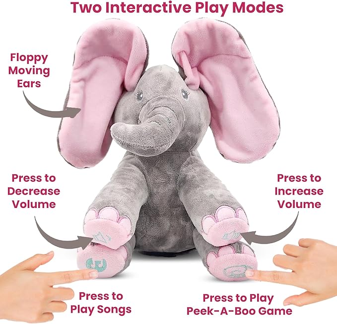 Peek a Boo Plush Elephant Toy with Moving Ears, view 5