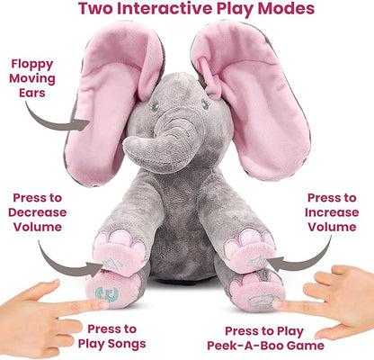 Peek a Boo Plush Elephant Toy with Moving Ears, view 5