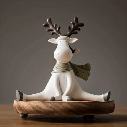 Sitting Reindeer Figurine with Scarf, Resin, 5.5 in, view 3