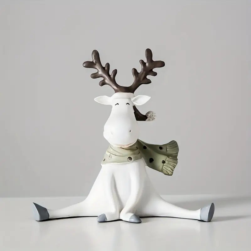 Sitting Reindeer Figurine with Scarf, Resin, 5.5 in, view 2