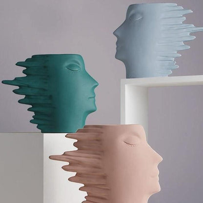 Sculpted Windswept Faces Resin Vase, Five Colors, view 6