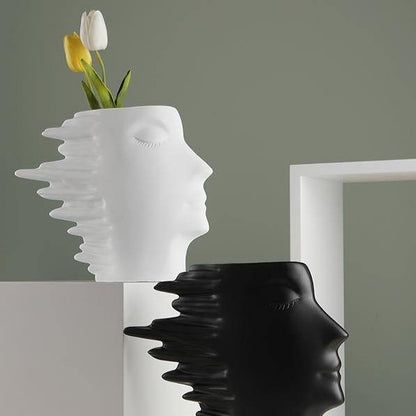 Sculpted Windswept Faces Resin Vase, Five Colors, view 5