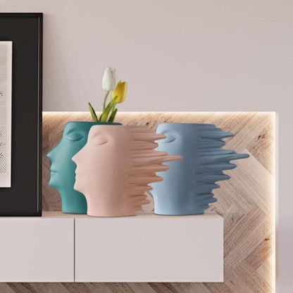 Sculpted Windswept Faces Resin Vase, Five Colors, view 4
