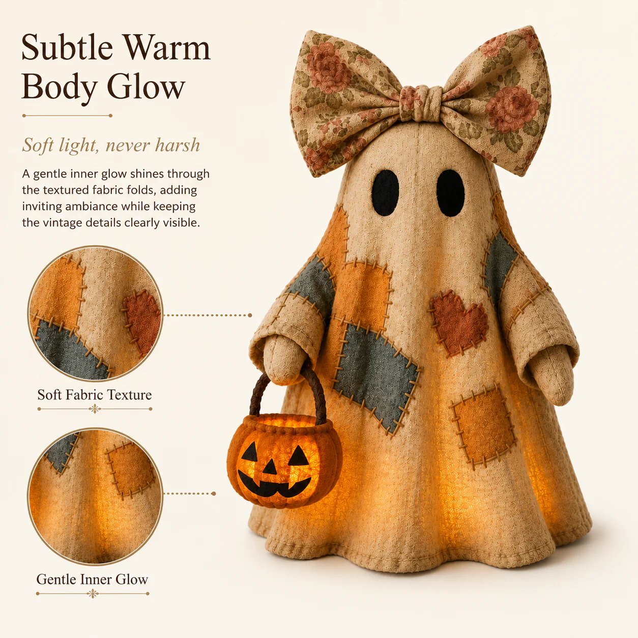 Halloween Patchwork Ghost Lamp with Pumpkin Lantern, view 5