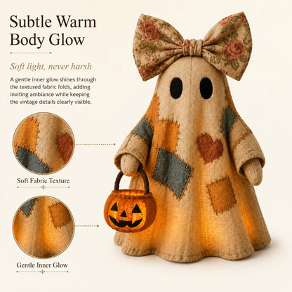Halloween Patchwork Ghost Lamp with Pumpkin Lantern, view 5