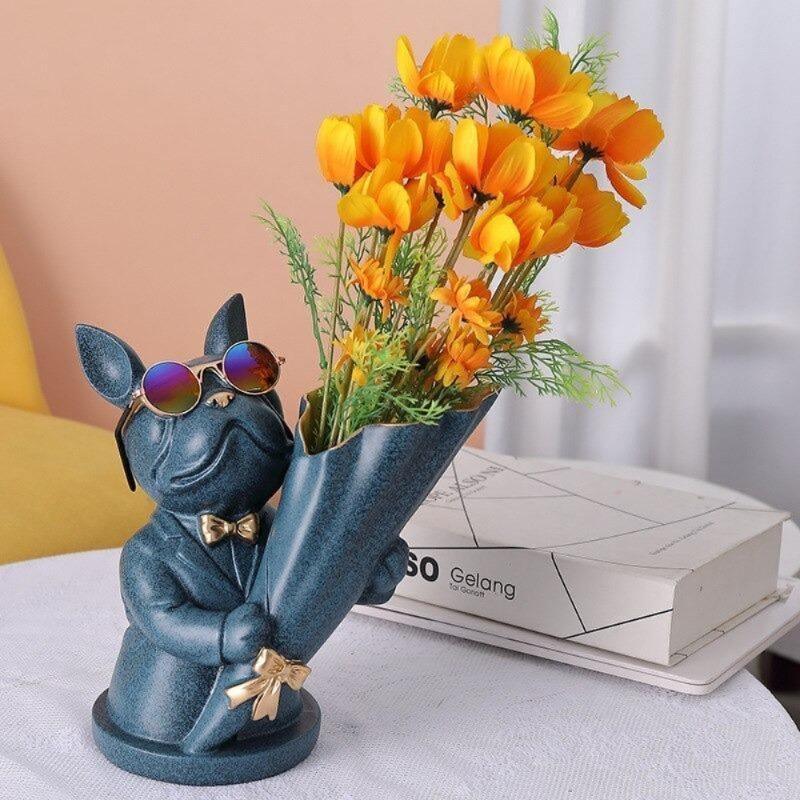 French Bulldog Resin Flower Vase with Bouquet Cone, view 18