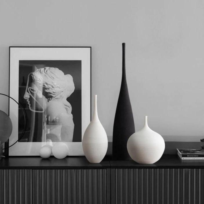 Slim Textured Ceramic Vases, White or Black