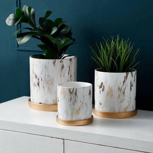 Ceramic Tabletop Planter with Gold Maze Pattern, view 2